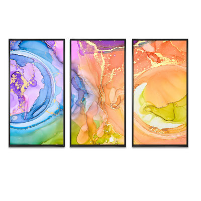 «Blue and Brown Luxury Abstract Fluid Art X», ensemble d'art mural moderne sur toile encadrée