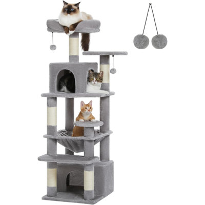 Road Cat Tree, 53.5 Inches Tall Cat Tower With Spacious Hammocks, Condos And Scratching Posts, Cat House With Dual Padded Perches For Indoor Large Cats-Beige