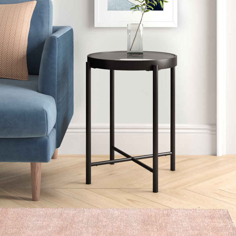 Glass Top End Table, Blackened Bronze