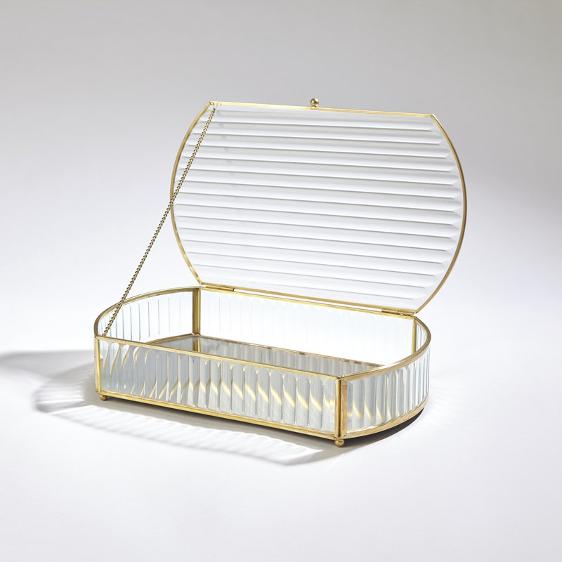 Reeded Glass Oval Box, 2.75" H x 12" W x 7.5" D