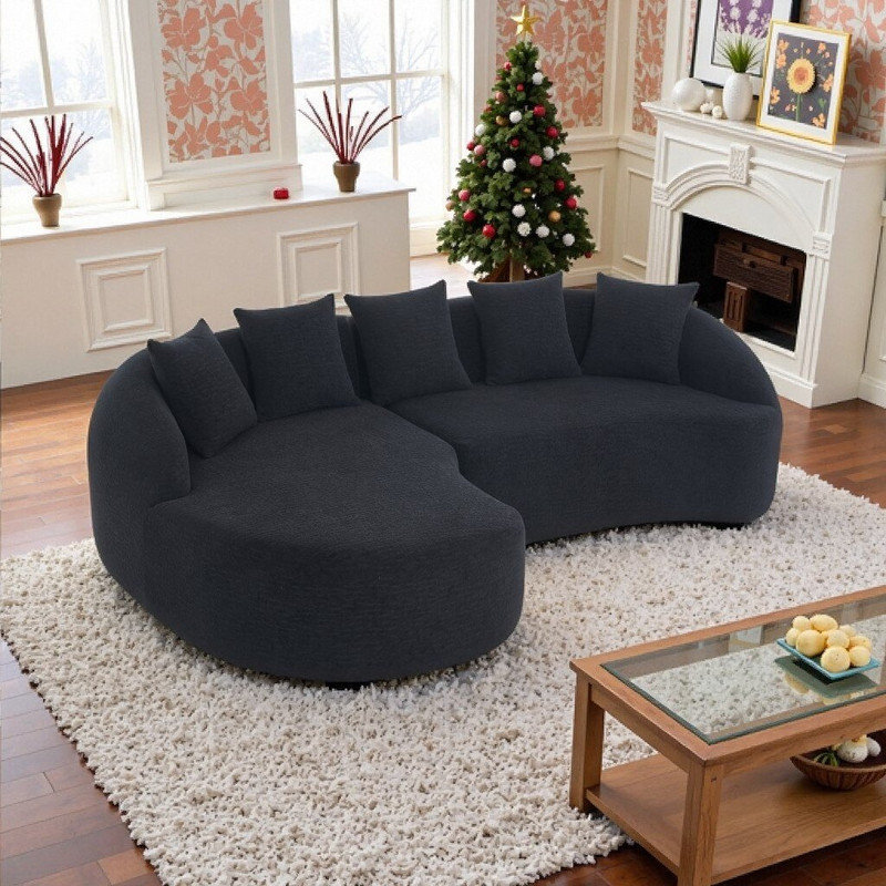 Canapé modulaire en L profond avec canapé-lit incurvé, tissu chenille modulaire, Noir