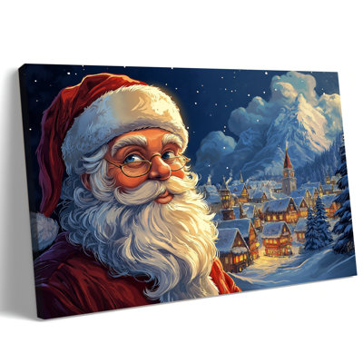 Grande Abiella - peinture du père Noël, impressions de toile de village d'hiver, affiche d'art mural festif pour décor de maison de vacances, prêt à être accroché 28 po x 40 po