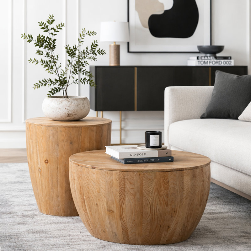 Ensemble de tables basses en forme de seau de style rétro pour le bureau, la salle à manger et le salon avec rangement et capacité de charge élevée