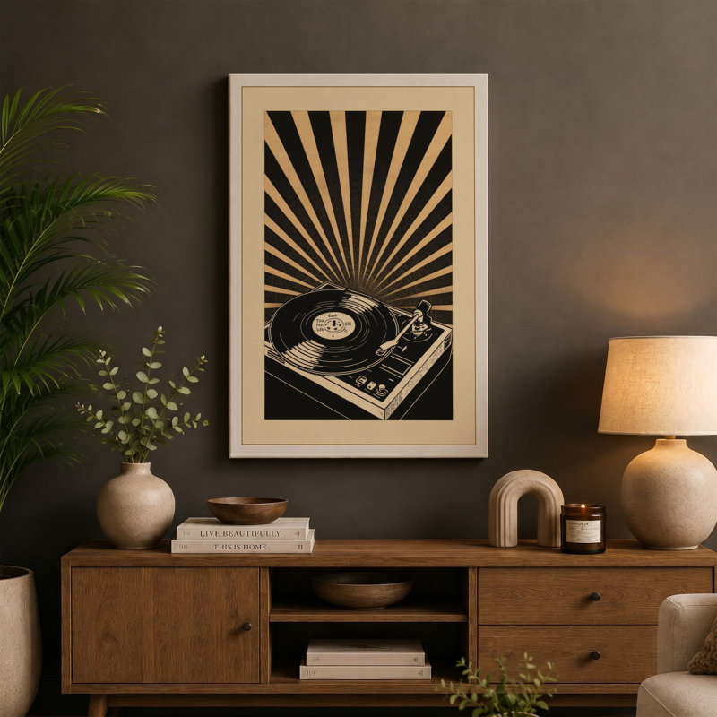 Spinning Vinyl Energy Retro - Wrapped Canvas, 30x20 - 76.2 x 50.8 cm, Taupe Border