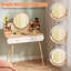 Bureau de coiffeuse avec miroir et lumières, petite coiffeuse de maquillage avec 2 tiroirs et armoire de rangement pour bijoux, 3 modes d'éclairage à luminosité réglable, coiffeuse pour chambre à coucher - chêne naturel