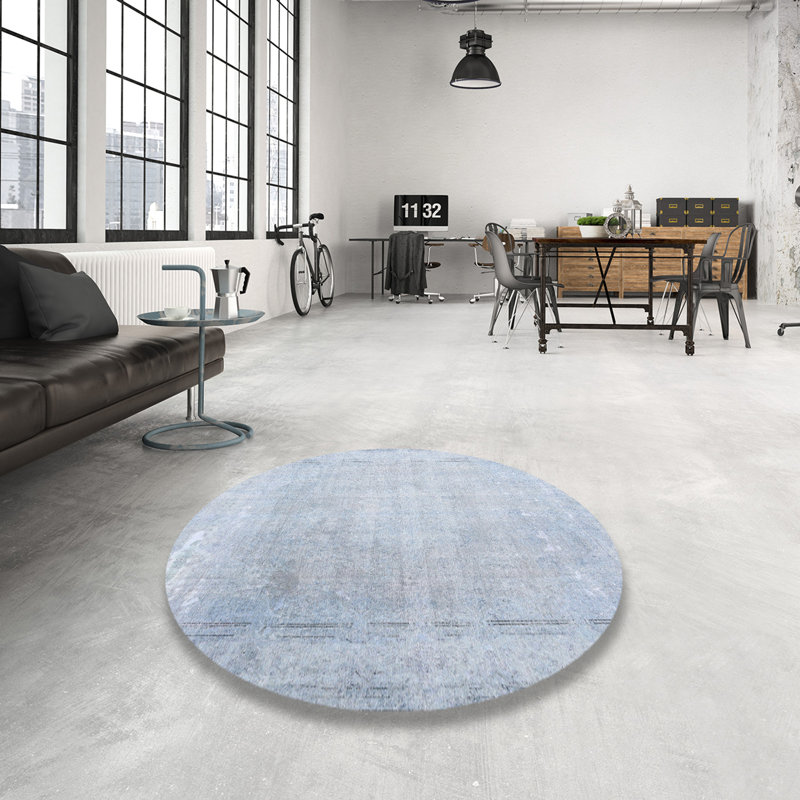 Tapis contemporain gris / blanc, Rond 8 pi