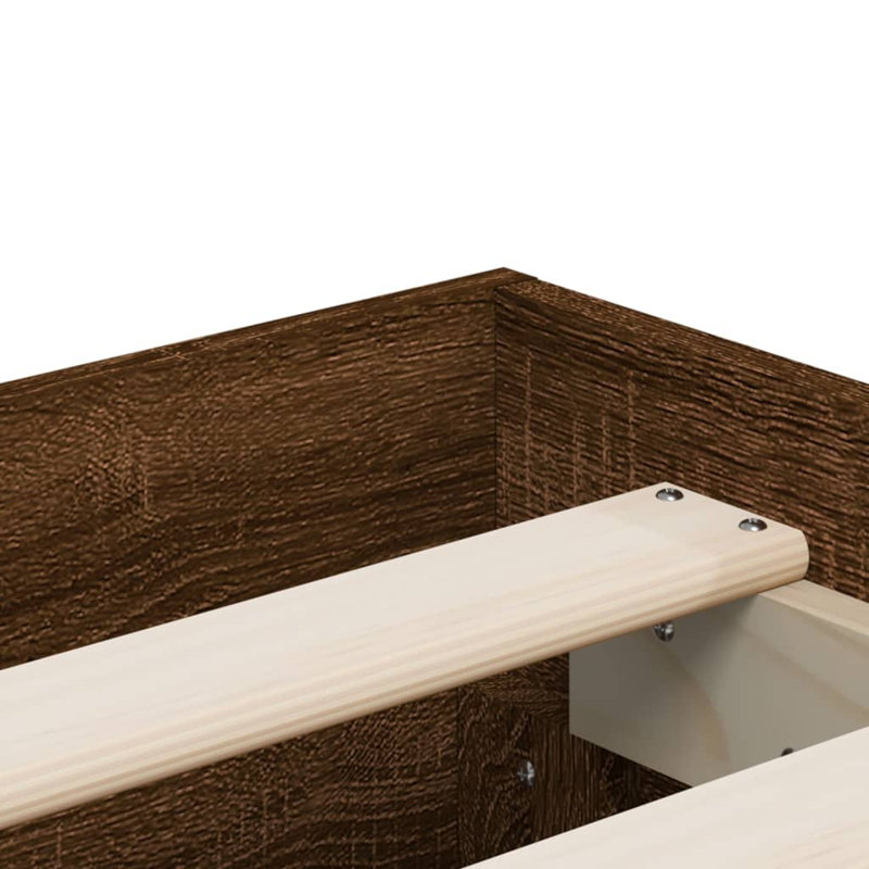 17 Stories Bed Frame With Drawers Double Engineered Wood, Brown Oak, UK Double - 135 x 190 cm
