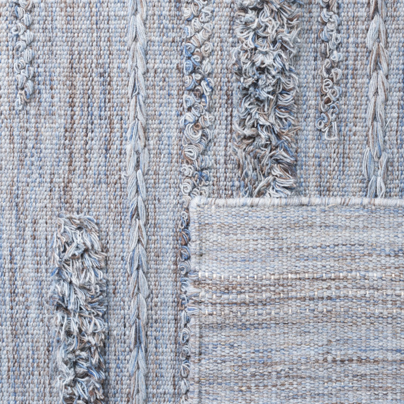 Tapis gris / bleu tissé à plat à la main Hartzler, Rectangle 3 pi x 5 pi
