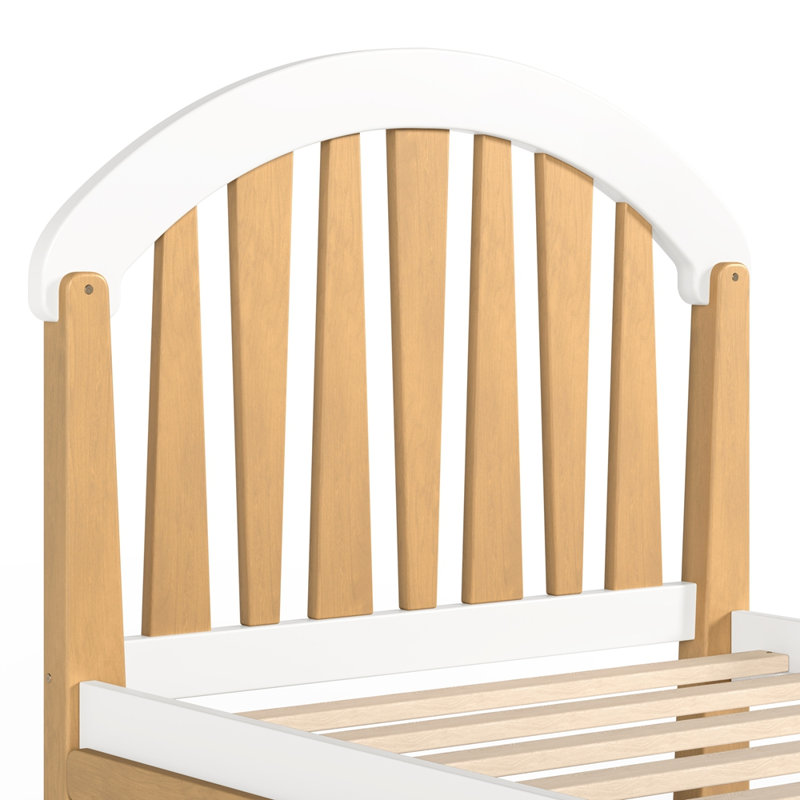 Lit plateforme simple avec tiroir de rangement, cadre de lit simple en bois avec tête de lit ronde, aucun sommier nécessaire