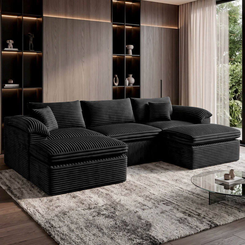 Canapé rembourré double couche de 105 pouces, assise profonde avec soutien lombaire, aucun assemblage requis, assise et inclinaison confortables