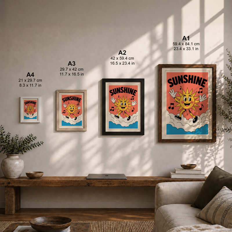 Sunshine Smiles Retro - Framed Print, A4 - 29.7 x 21.0 cm, Unframed