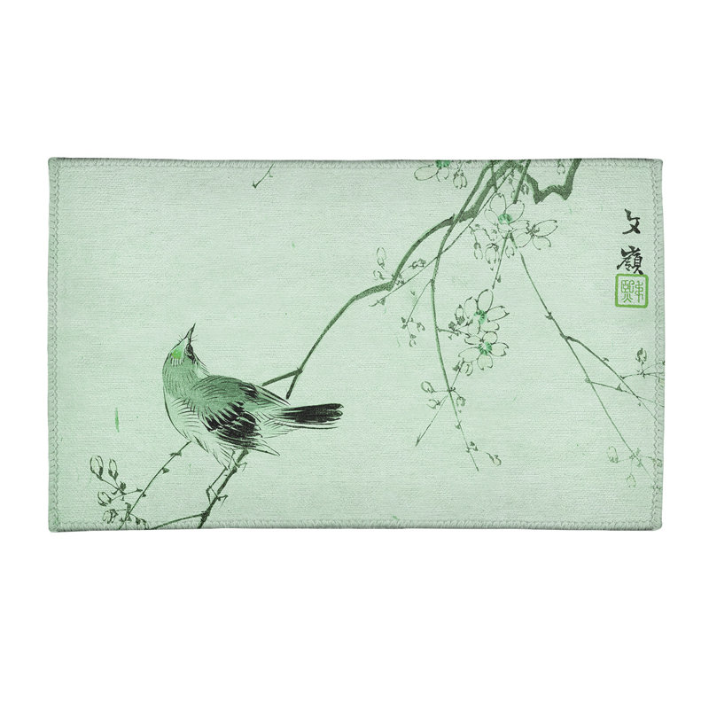 Tapis de zone verte pour les oiseaux et les fleurs japanese, Rectangle 3 pi x 5 pi