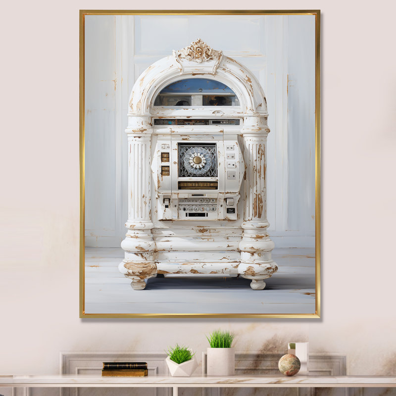 Minimalist Jukebox Melody 2 - Jukeboxes, art mural, Cadre flottant doré, H 32 po x l 24 po x P 1 po