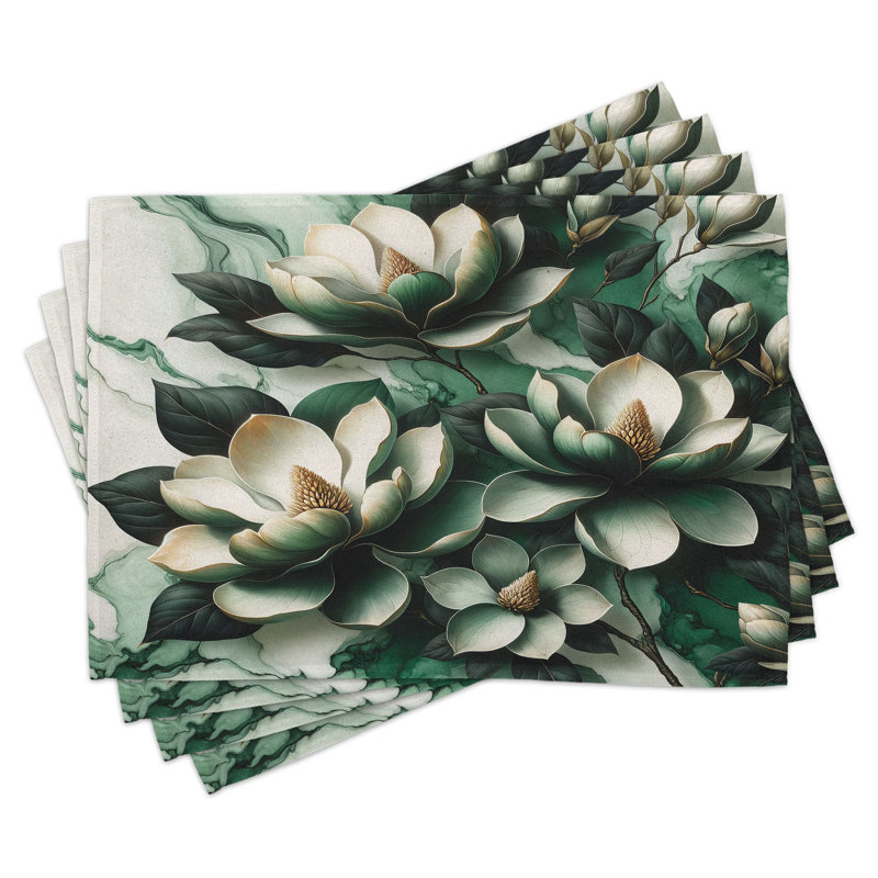 Ensemble de 4 napperons vert foncé vert foncé et blanc cassé Magnolia
