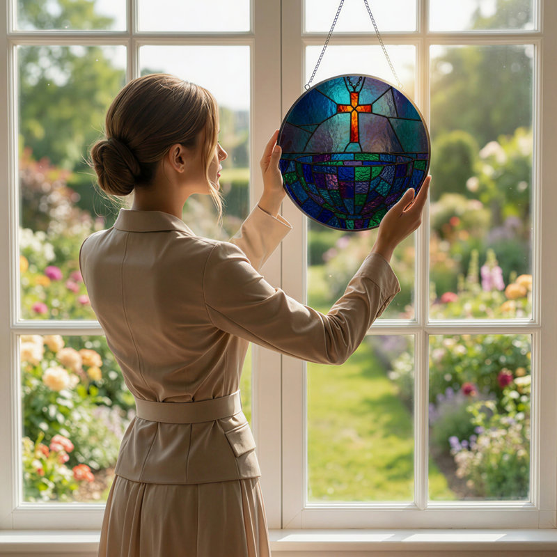 7.8"H Stained Glass Stained Glass Window Panel, 7.8" H x 7.8" W