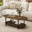 Table basse ovale, table de rangement rustique en bois à 2 niveaux avec pieds en métal, table centrale rétro-moderne