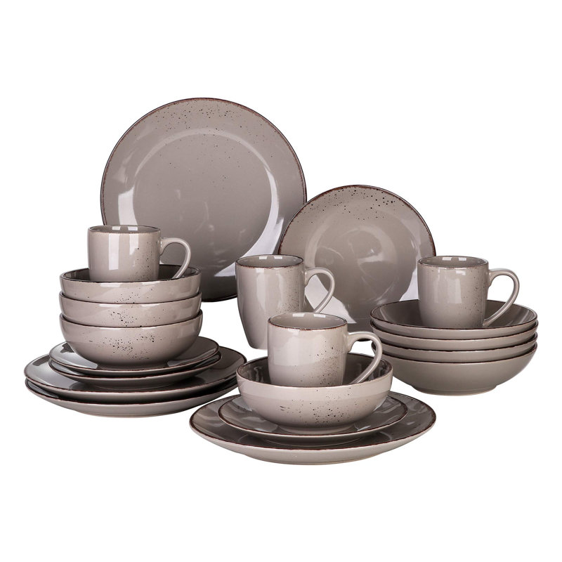 Lieske Piece Ceramic Dinnerware Set - Service for 4, Grey/Brown/Blue