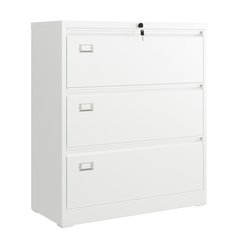 Classeur latéral de 35 po de largeur avec tiroir verrouillable, rangement pour bureau personnel, Blanc
