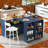 Rolling Kitchen Island With Extended Table, Kitchen Island On Wheels With LED Lights,Power Outlets And 2 Fluted Glass Doors, Kitchen Island With A Storage Compartment And Side 3 Open Shelves, Navy-1356744808