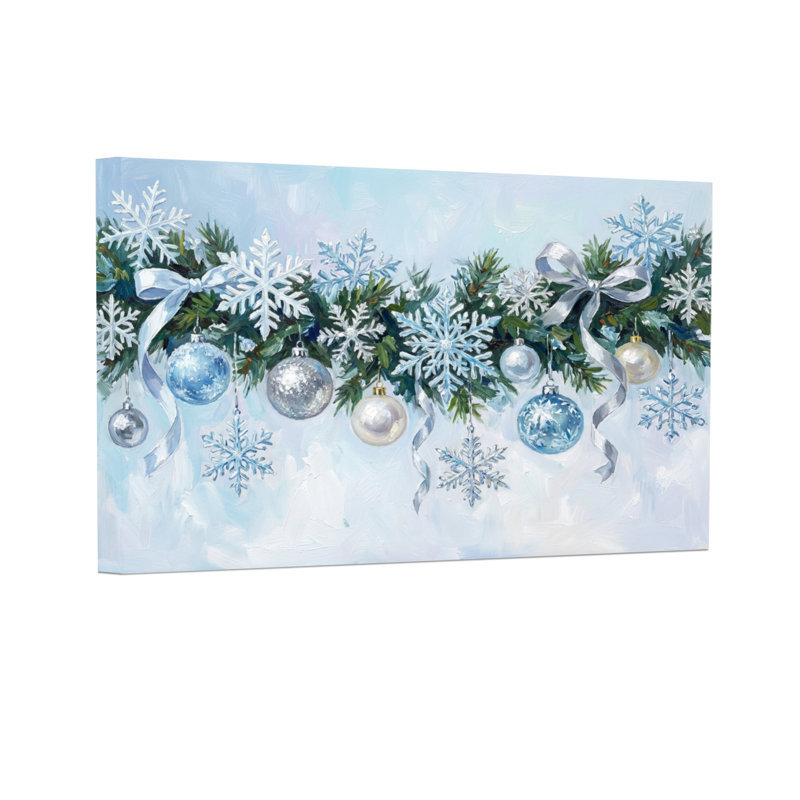 Ornements de Noël flocon de neige, branches de pin, rubans bleus, scène d'hiver, H 20 po x l 30 po