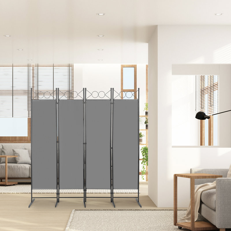 164.1cm W x 175cm H 4 - Panel Folding Room Divider, Grey