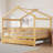 Full Size Wooden House Bed with Twin Size Trundle, Classic Natural, Sturdy Wooden Frame, Space-Saving Design-1929518695-1929518690