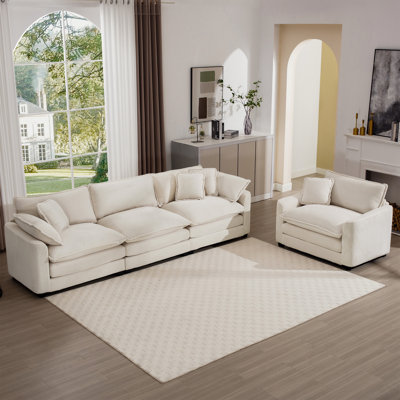 Silas Corduroy Upholstered 4-Seater Sofa Set with Cushions & Pillows by Mercer41