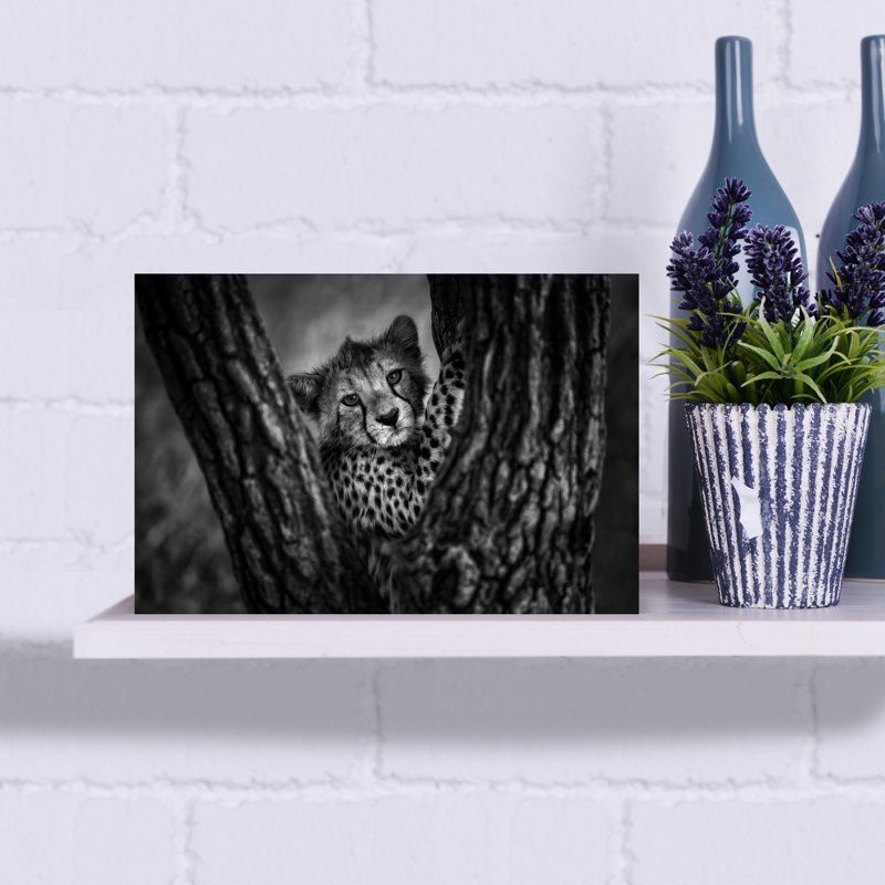 Curious Cheetah Cub Abstract Contemporary Landscape Nature Wall Art Print by Mohammed Alnaser - Wrapped Canvas Print