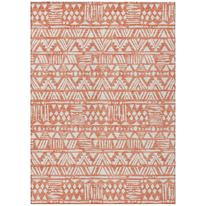 Tapis intérieur / extérieur lavable 5 pi x 8 pi corail et ivoire Southwestern