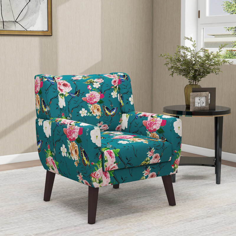 Jaqueze 73.4 Cm Wide Tufted Armchair, Blue/Pink Linen Blend
