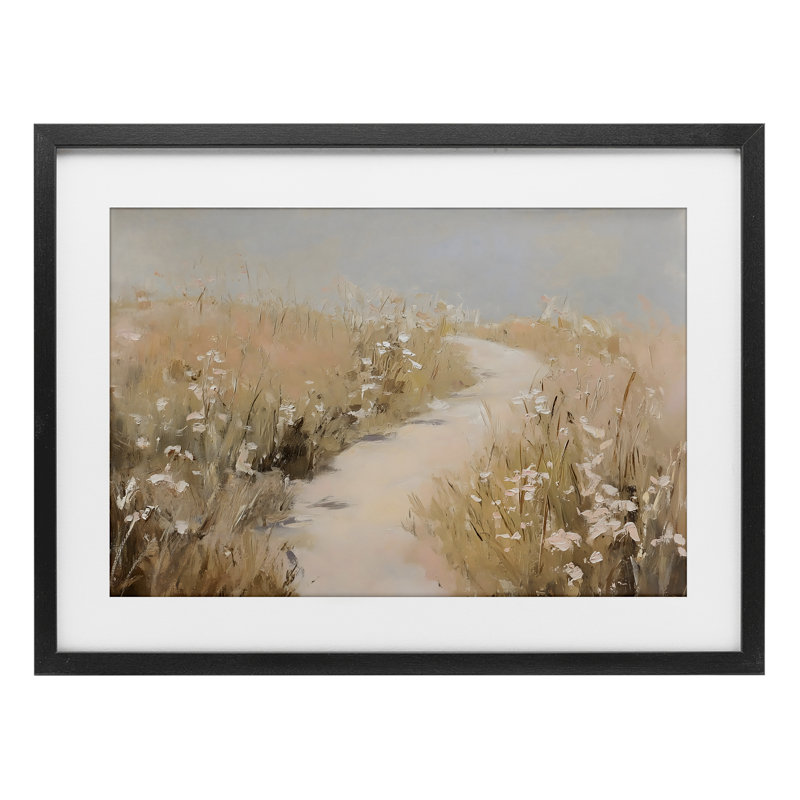 «White Wildflower Path», reproduction sous verre encadrée, design par Franklyn Gregory, H 17 po x l 23 po, Cadre noir minuit