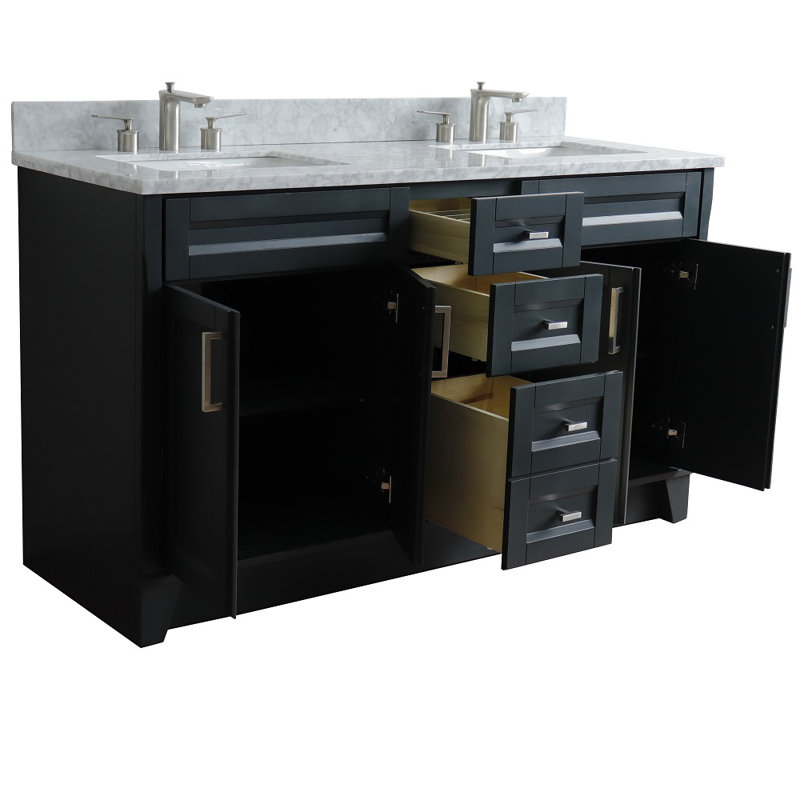 Thaxten 61'' Double Bathroom Vanity with Top, White
