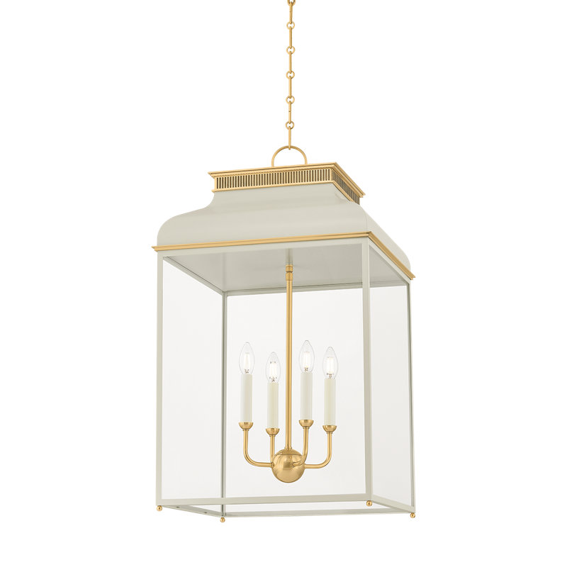 Houghton Lantern par Mark D. Sikes, Laiton vieilli / blanc cassé, H 32,75 po x l 19 po x P 19 po