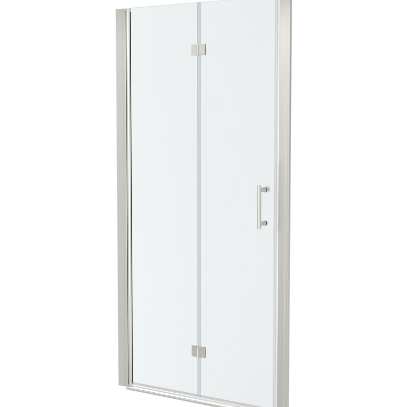 Porte de douche avec verre trempé l 34 po x H 72 po, nickel brossé - peu encombrant, réglable, verre pratique H 72 po, tentant