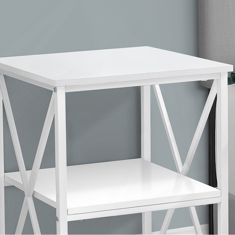 Table d'appoint, côté, bout, table de chevet, lampe, stratifié blanc, métal blanc, contemporain, moderne