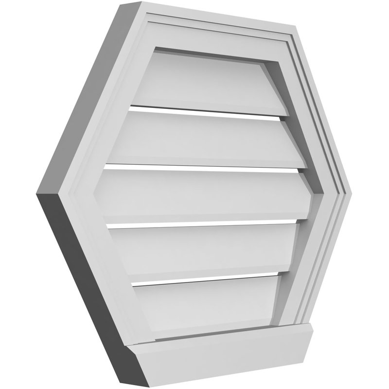 Horizontal Peaked Surface Mount Signature Urethane Functional Gable Vent, Primed Tan, 18" H x 22" W x 2" D