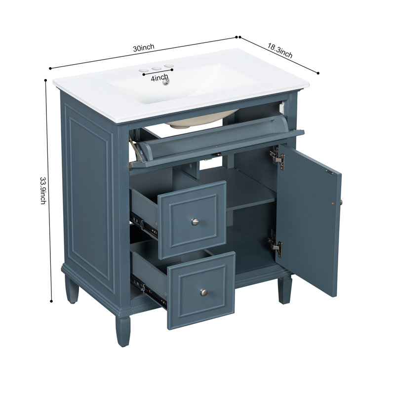 Meuble-lavabo 30 po avec lavabo, Bleu gris, Argent