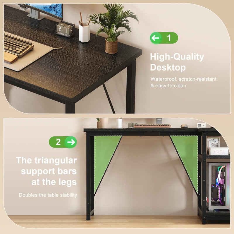 Ambus L Shape Computer Desk, Left Hand, 120cm W x 80cm D, Black/Black