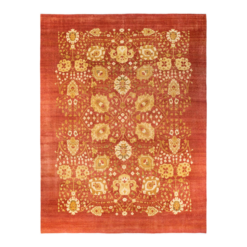 Tapis orange Haynie en laine noué à la main 11 pi 8 po x 14 pi 9 po