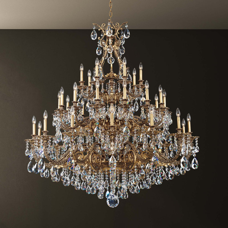 Sophia 35 Light 55in x 63in Chandelier in Parchment Gold with Clear Heritage Handcut Crystals, Florentine Bronze