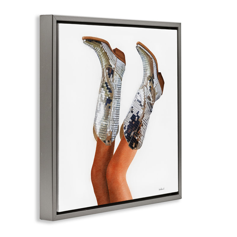 Cadre flottant Glitzy Glam Cowgirl, design par Amanda Greenwood, H 18 po x l 18 po, Cadre flottant gris lustré