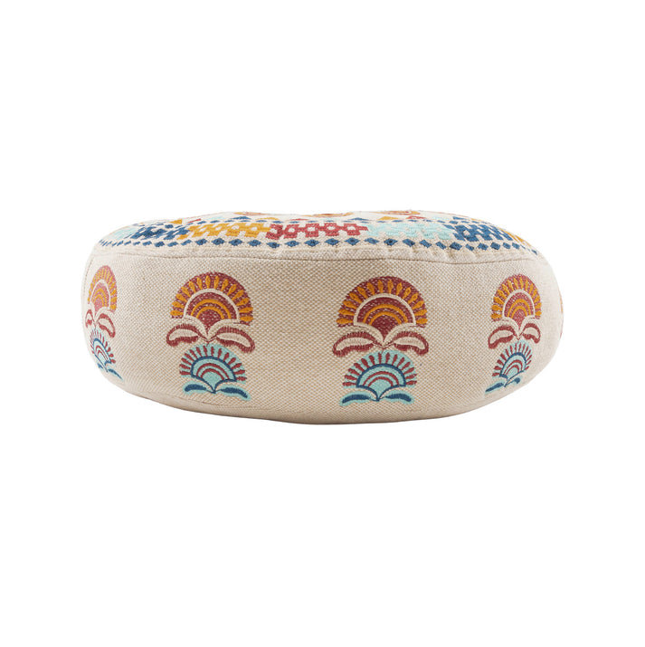 Coussin brodé rond en coton, Orange abstrait, H 18 po x l 18 po