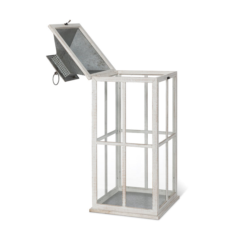 Coastal Whitewash Lantern, 38.25" H x 14" W x 14" D