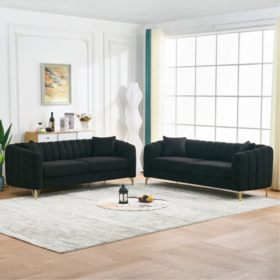 Canapé surdimensionné en chenille, canapé profond 3 + 3 places de luxe, canapé capitonné moderne, canapé à pieds en métal doré pour salon, chambre à coucher, appartement