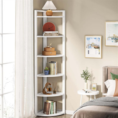 70.87 Inch Tall 6-Tier Corner Bookshelf With Rustic Design For Efficient Space Utilization In Living Rooms And Offices