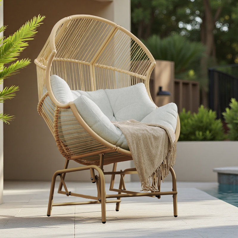 Fauteuil oscillant d'extérieur en osier, Beige, Marron clair