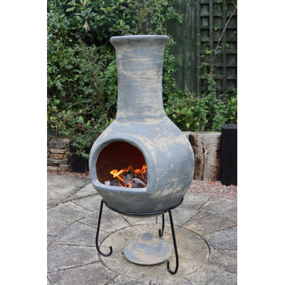 Colima Extra Large Mexican Clay Chimenea in Light Grey