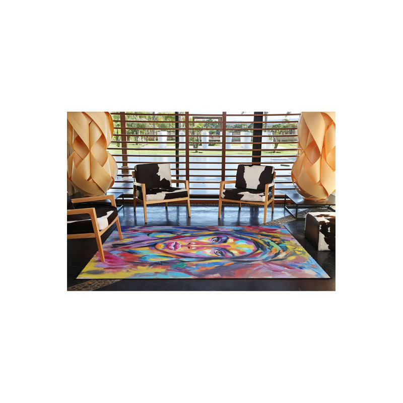 Angry Girl Patterned Woven Base Washable Rug, Rectangle 2'4" x 3'11" Rug Pad Included