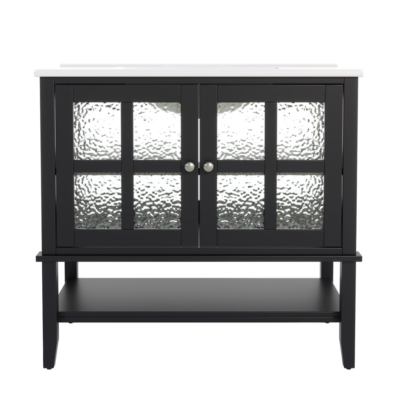 36" Bathroom Vanity With Ceramic Sink, Black