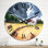 Yellow Field with Trees a Small Fence Farmhouses - Country Wall Clock